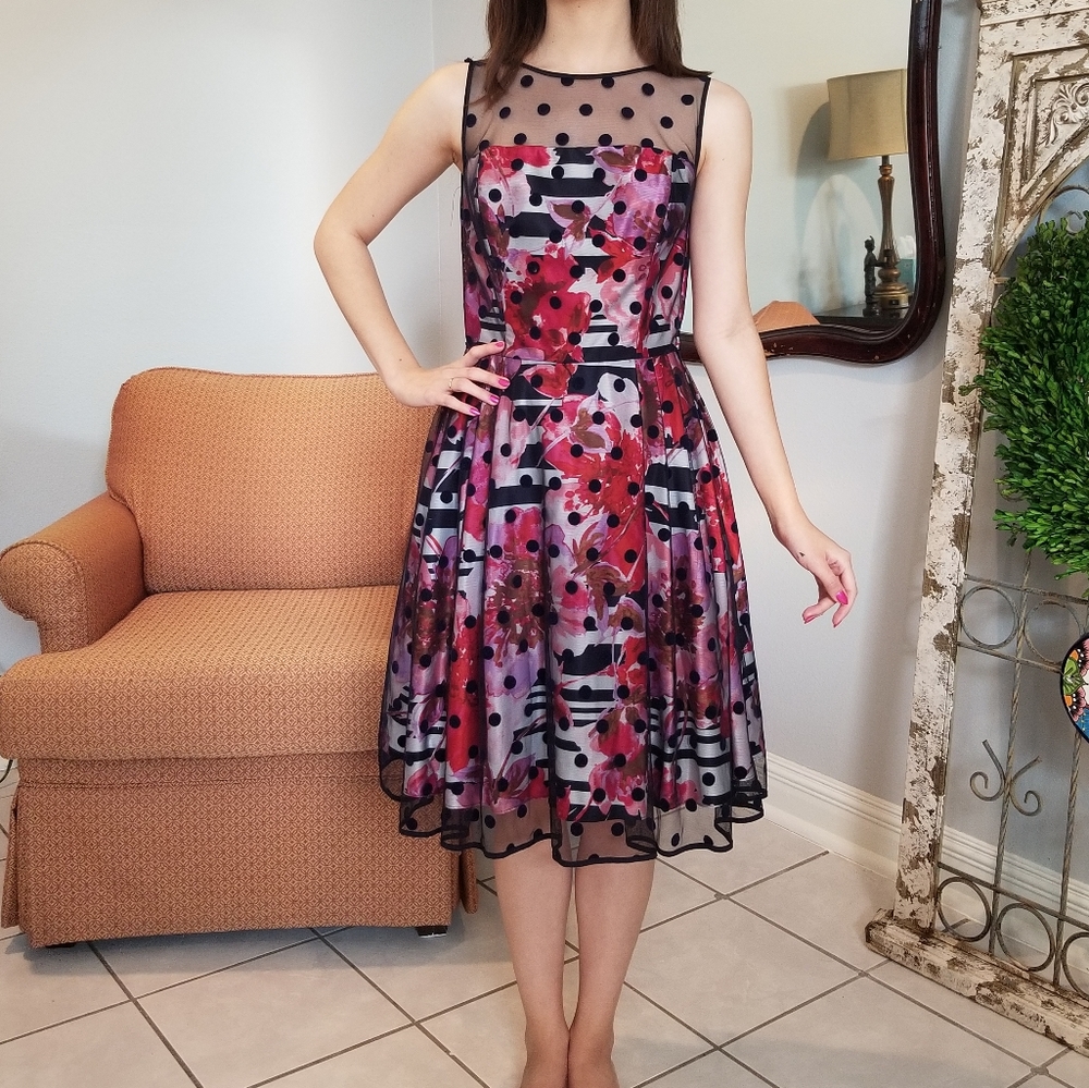 Eliza J Illusion Yoke Lace Fit & Flare dress